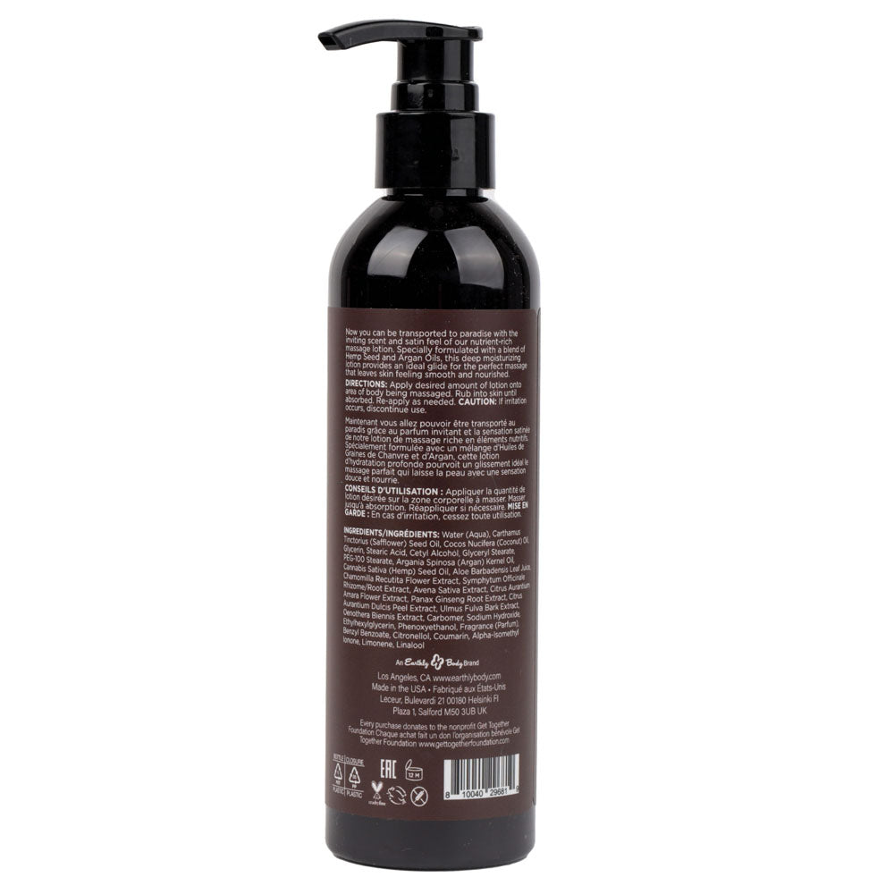 Hemp Seed Massage Lotion Kashmir Musk Scented Brandy Jasmine Cedarwood Musk 237ml Bottle > Essentials > Massage Oil