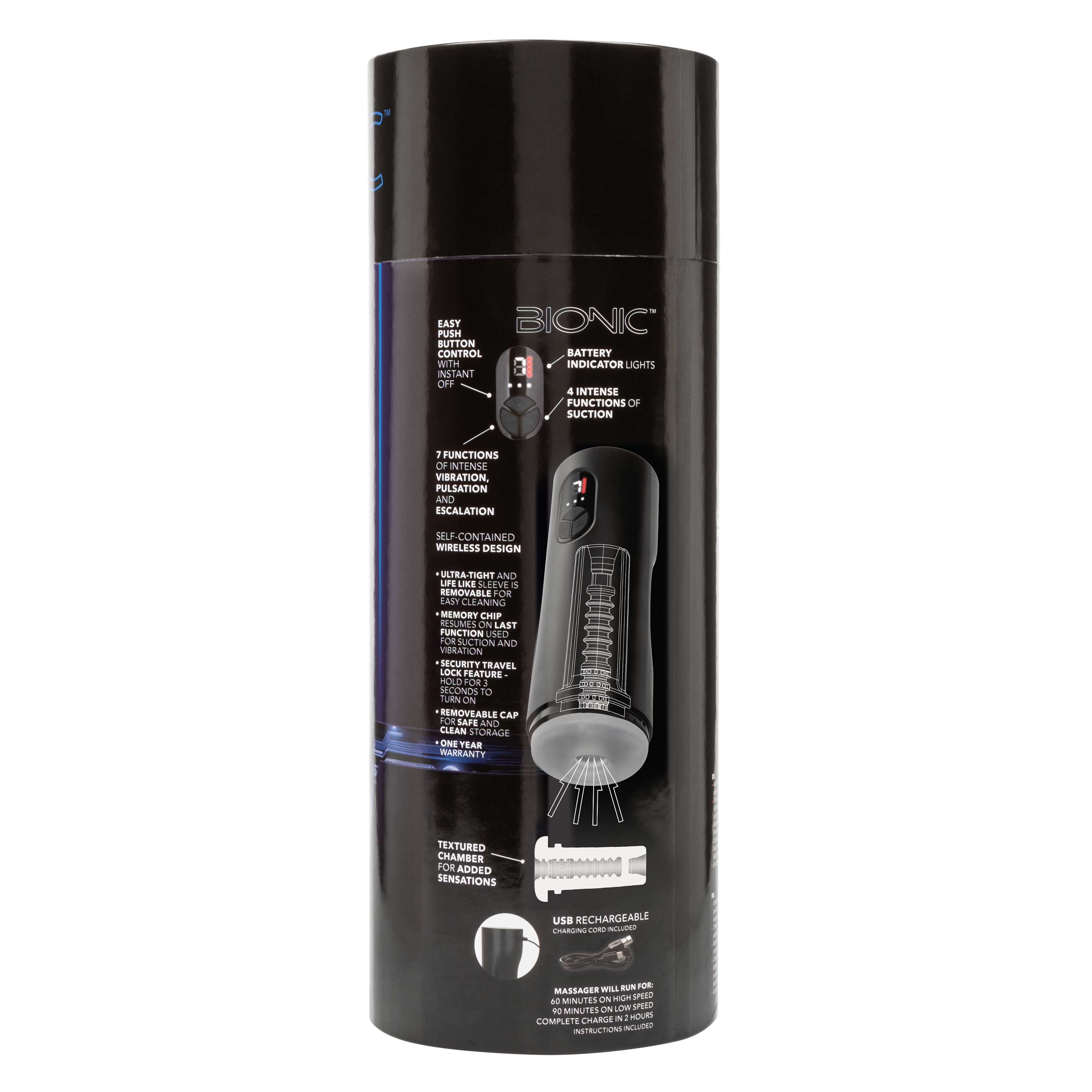 Bionic Sucking and Vibrating Masturbator Black with 4 Suction Levels and 7 Vibration Modes > Sex Toys For Men > Masturbators Premium