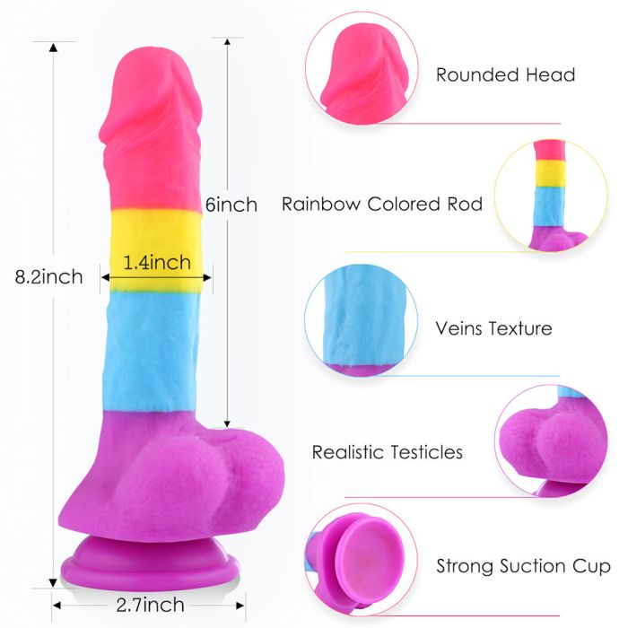 Hismith Rainbow Silicone Dildo (8.2 Inch) – Vibrant Lifelike Silicone Dildo Fantasy Dongs