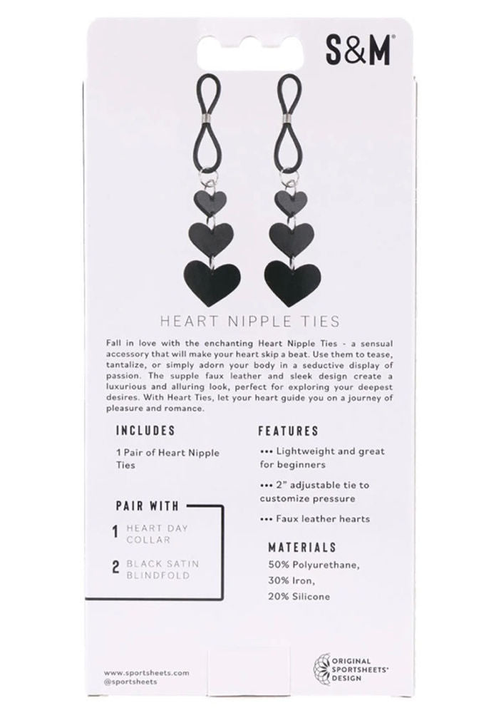 Heart Nipple Ties Black Faux Leather Sensual Adult Accessory > Sex Toys > Nipple Clips