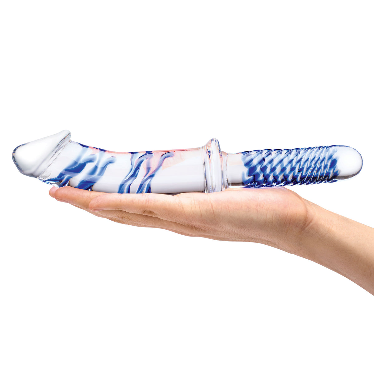Glas 11 Inch Realistic Double Ended Blue and White Glass Dildo With Handle > Glass > Dildos