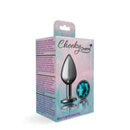 Cheeky Charms Gunmetal Round Butt Plug with Teal Jewel Medium > Anal Range > Jewel Butt Plugs