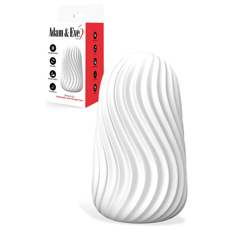 Adam & Eve Stroke & Go – Travel Ready Silicone Stroker Sleeve with Storage Case White Strokers - Manual