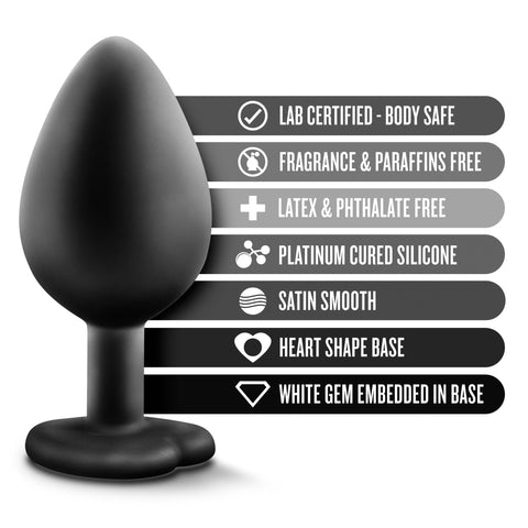 Temptasia Medium Black Bling Butt Plug Satin Smooth Anal Toy Butt Plugs