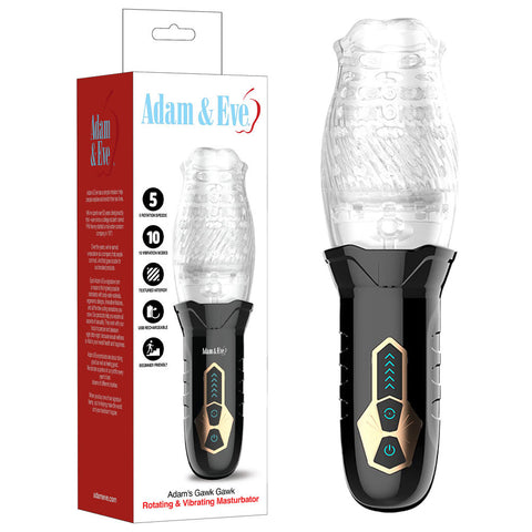Adam & Eve Adam's Gawk Gawk – USB Rechargeable Rotating Masturbator with 5 Rotation Speeds and 10 Vibration Functions Clear MASTURBATORS
