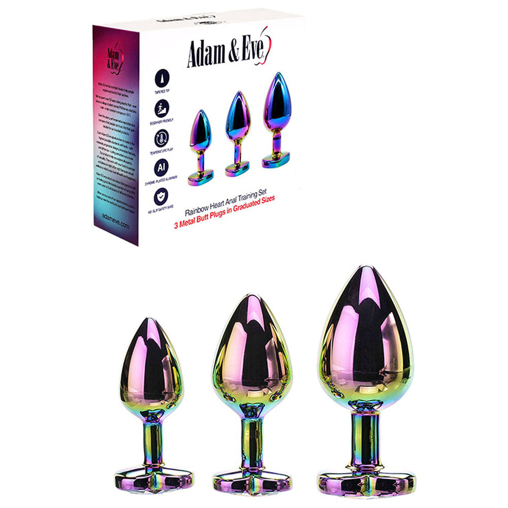 Adam & Eve Rainbow Heart Gem Anal Training Set (Multicolored) – Metal Anal Plugs Set of Three Sizes Coloured > Anal Range > Jewel Butt Plugs