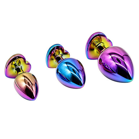 Adam & Eve Rainbow Heart Gem Anal Training Set (Multicolored) – Metal Anal Plugs Set of Three Sizes > Anal Range > Jewel Butt Plugs