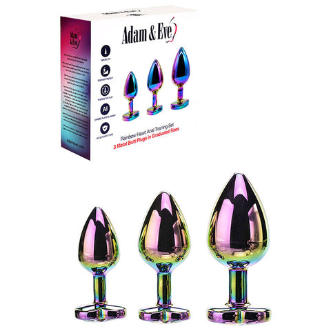 Adam & Eve Rainbow Heart Gem Anal Training Set (Multicolored) – Metal Anal Plugs Set of Three Sizes Coloured > Anal Range > Jewel Butt Plugs