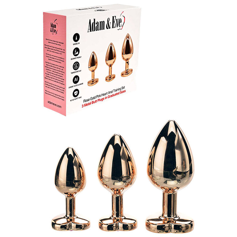 Adam & Eve Heart Gem Anal Training Set (Rose Gold Pink) – Metal Anal Plug Set of 3 Sizes Rose Gold > Anal Range > Jewel Butt Plugs