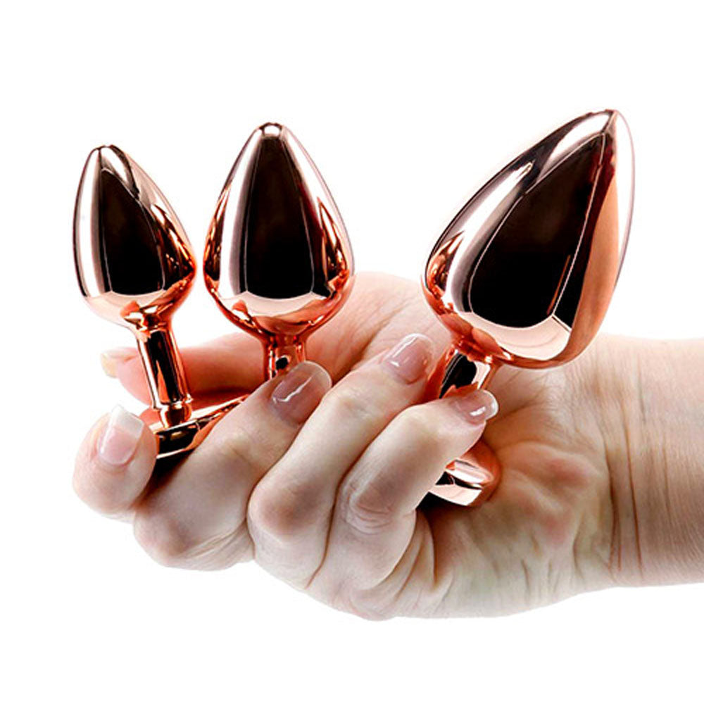 Adam & Eve Heart Gem Anal Training Set (Rose Gold Pink) – Metal Anal Plug Set of 3 Sizes > Anal Range > Jewel Butt Plugs