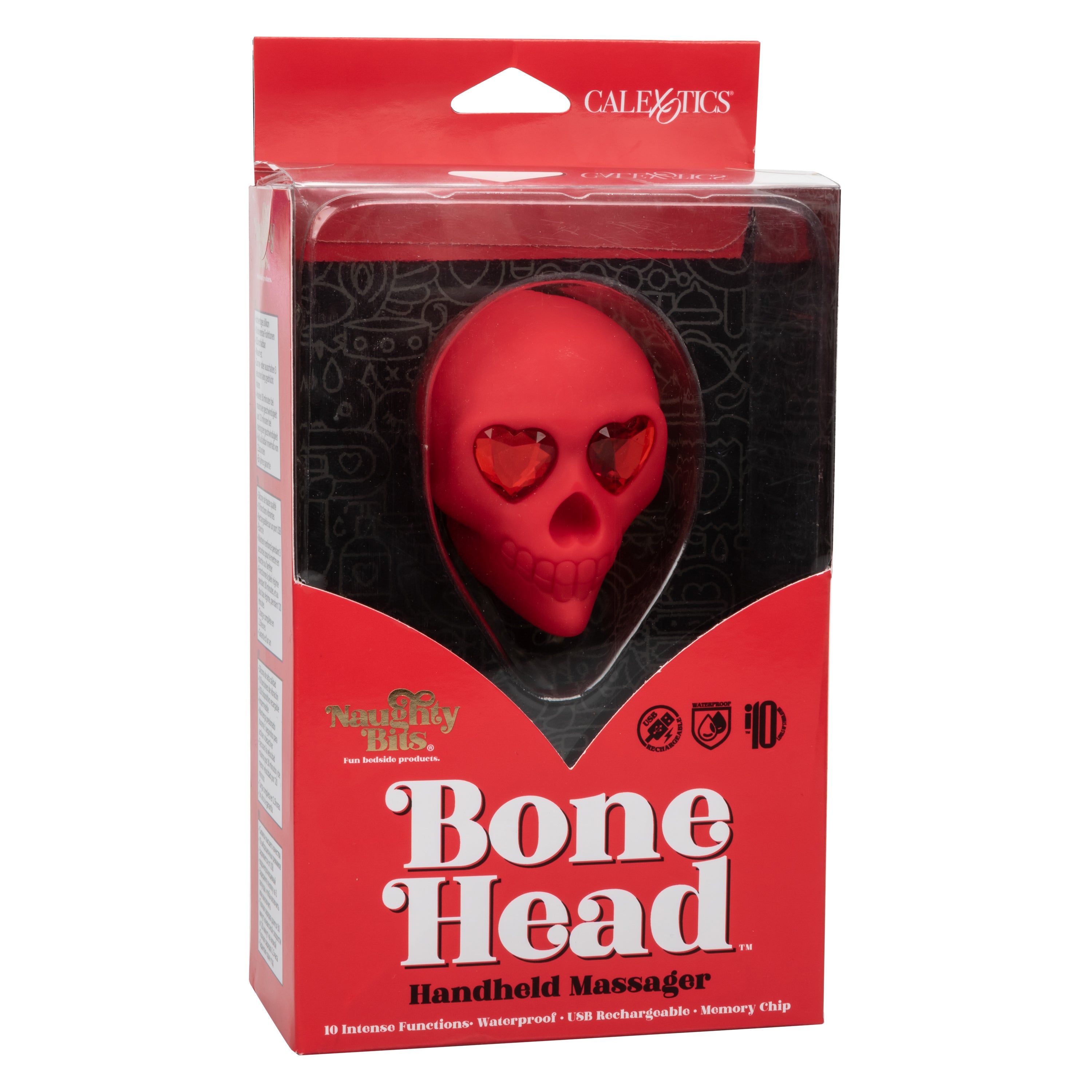 Naughty Bits Bone Head Handheld Massager Red Silicone with 10 Vibration Functions Waterproof Rechargeable Red > Vibrators > Standard Vibrators