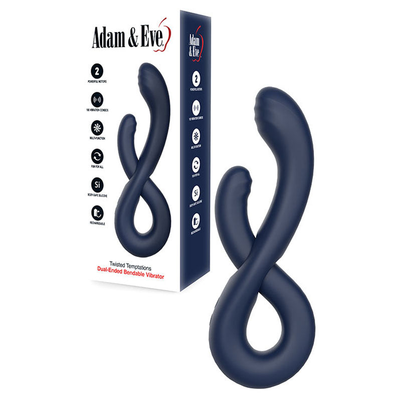 Adam & Eve TWISTED TEMPTATIONS Bendable Vibe - Navy 22.4 cm USB Rechargeable Bendable Dual Vibrator Blue VIBRATORS