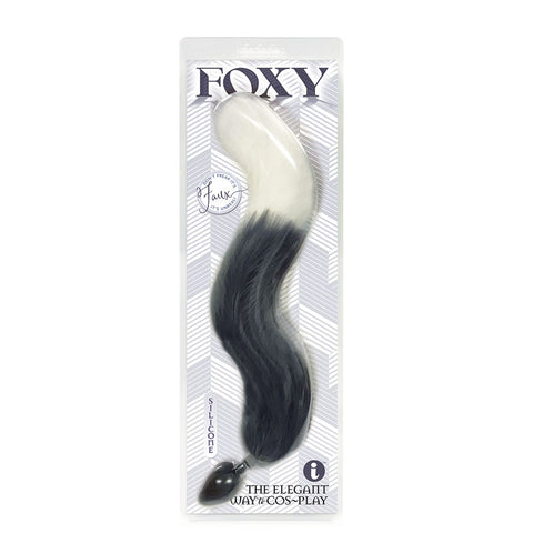 Foxy Fox Tail Silicone Butt Plug - Grey with White Tip - 46 cm Tail Grey Tails