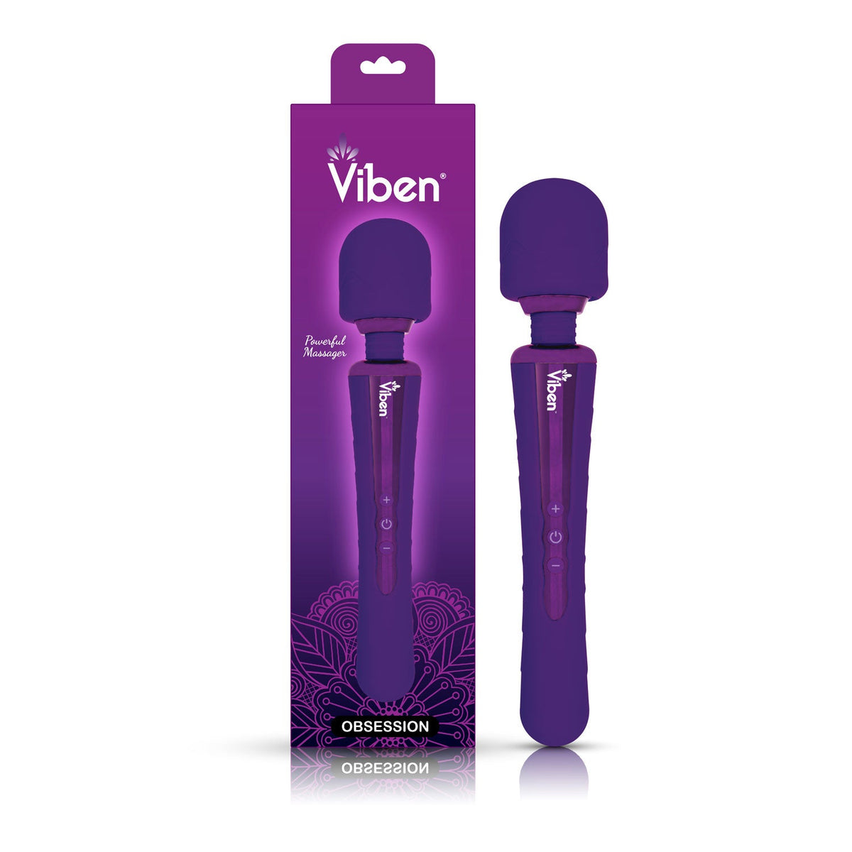 Purple massage wand with packaging displaying 'Viben' brand on a white background