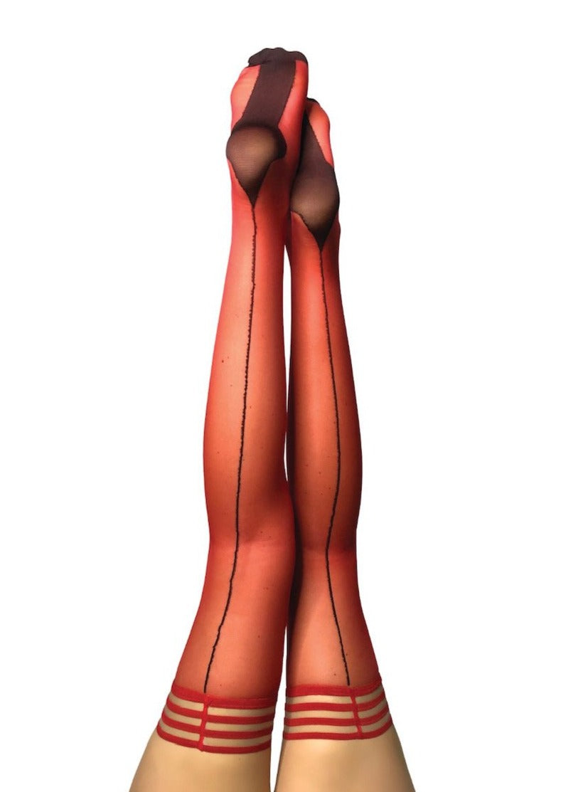 Kixies Monica Sheer Red Back-Seamed Thigh Highs > Clothes > Hosiery > Stockings