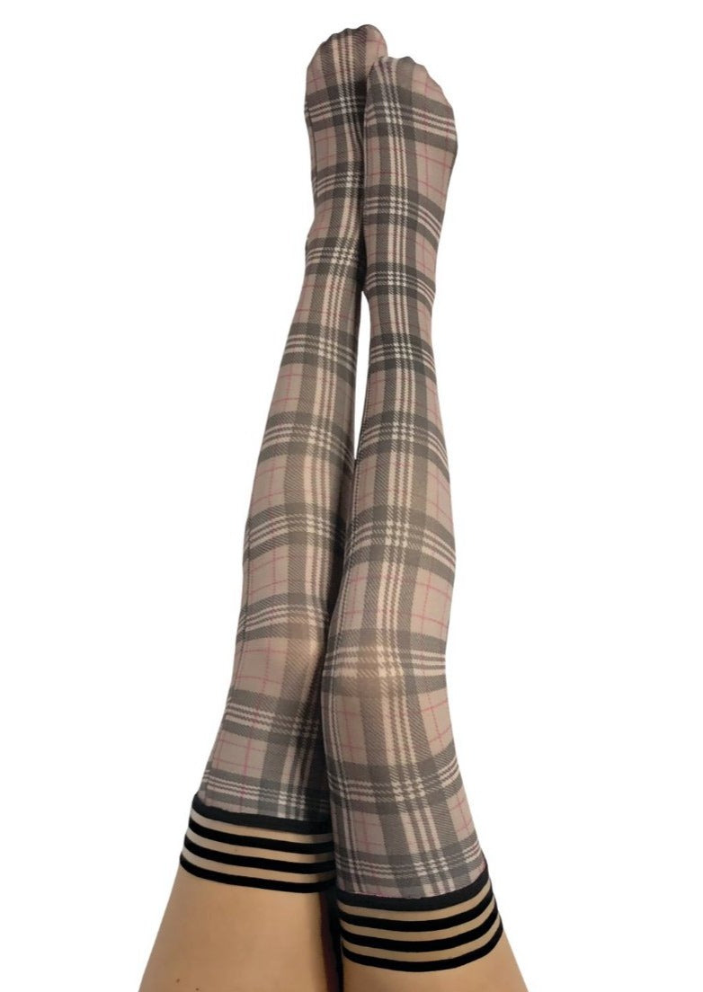 Kixies Lori Tan and Black Plaid Thigh-High Stockings > Clothes > Hosiery > Stockings