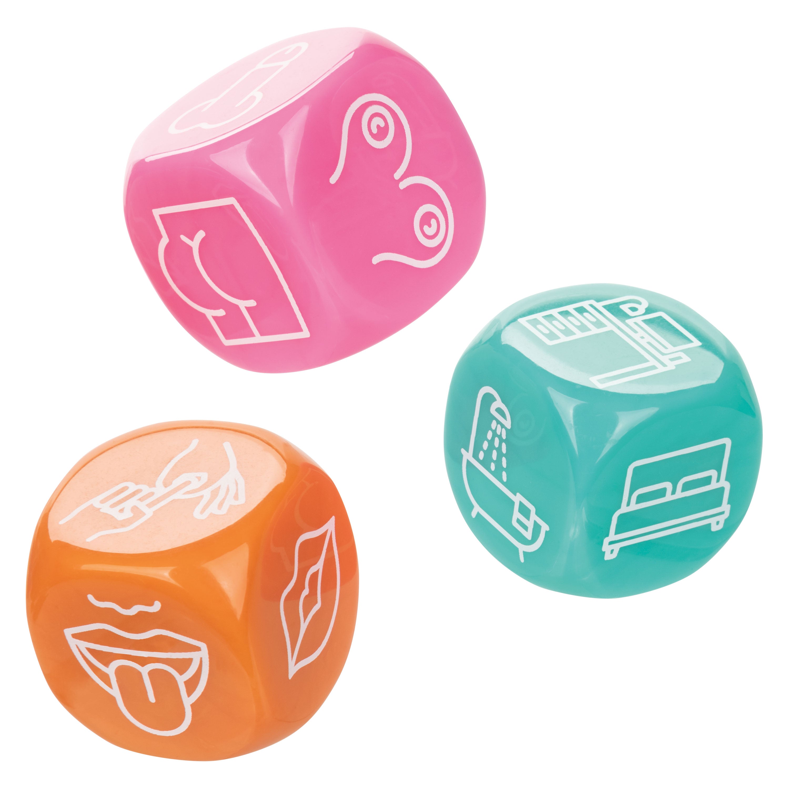 Naughty Bits Roll With It Icon Based Sex Dice Game Set with 3 Colorful Acrylic Dice Games