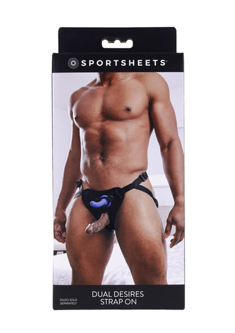 SPORTSHEETS Dual Desires Strap On 4 Way Adjustable Harness Black Harnesses & Strap-Ons