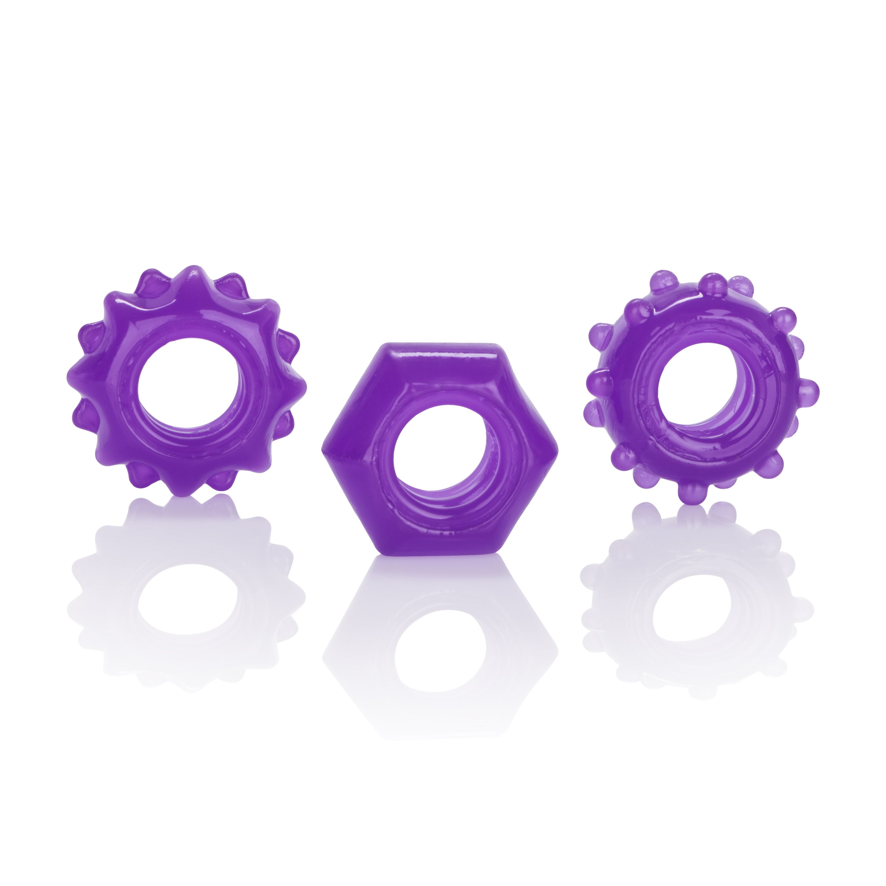 Reversible Ring Set Purple 3-Piece Stretchy Erection Enhancers with Textured Ridges and Grooves COCK RING Set
