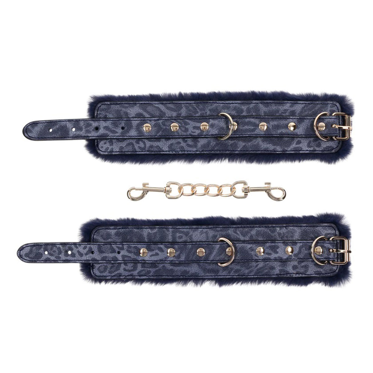 Sex and Mischief Navy and Gold Faux Fur Handcuffs with Adjustable Size and Chain Detailing > Bondage Gear > Restraints