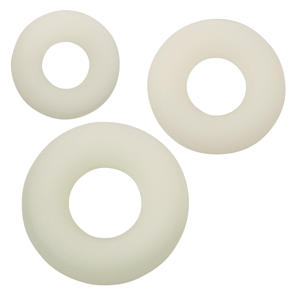 Alpha Glow-In-The-Dark Liquid Silicone 3 Ring Set in White with Multiple Sizes COCK RING Set