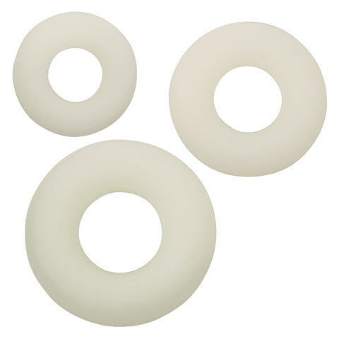 Alpha Glow-In-The-Dark Liquid Silicone 3 Ring Set in White with Multiple Sizes COCK RING Set