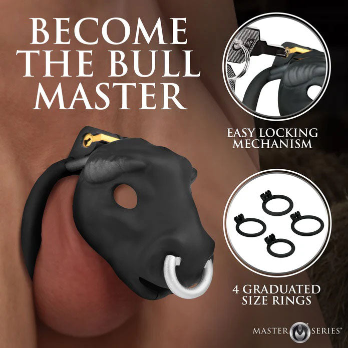 Bull Chastity Cage with Bull Head Design and Adjustable Rings > Bondage Gear > Male Chastity