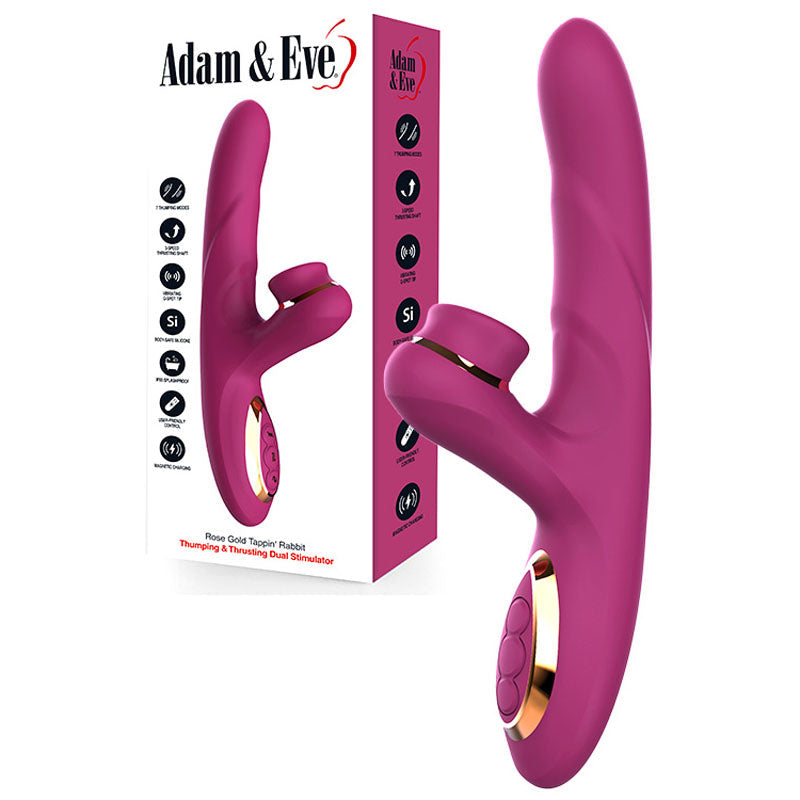 Adam & Eve Rose Gold Tappin Rabbit (Rose Gold) – USB Rechargeable 22.5 cm Tapping and Thrusting Rabbit Vibrator Secondary image