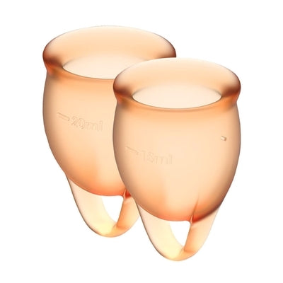 Satisfyer Feel Confident Menstrual Cup Orange Set of 2 Cups 15ml and 20ml Medical Grade Silicone Secondary image