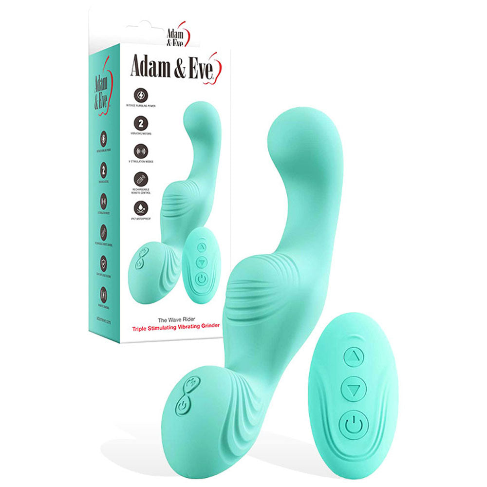 Adam & Eve The Wave Rider (Teal) – USB Rechargeable Remote-Controlled Triple Stimulating Grinder Pad Teal > Vibrators > Unconventional