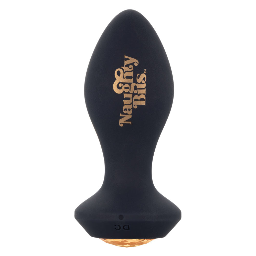 Naughty Bits Shake Your Ass Petite Black Vibrating Butt Plug with Gemstone Button > Anal Range > Jewel Butt Plugs
