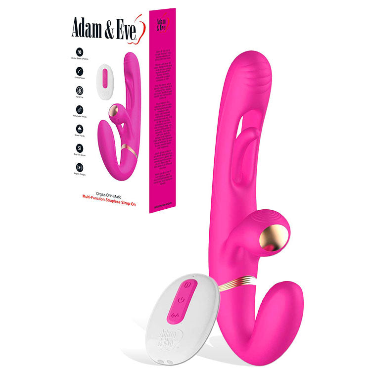Adam & Eve Orgaz-Ohh-Matic USB Rechargeable Strapless Strap-On with Remote (23.5 cm) Pink > Dildos > Strapless Strap Ons