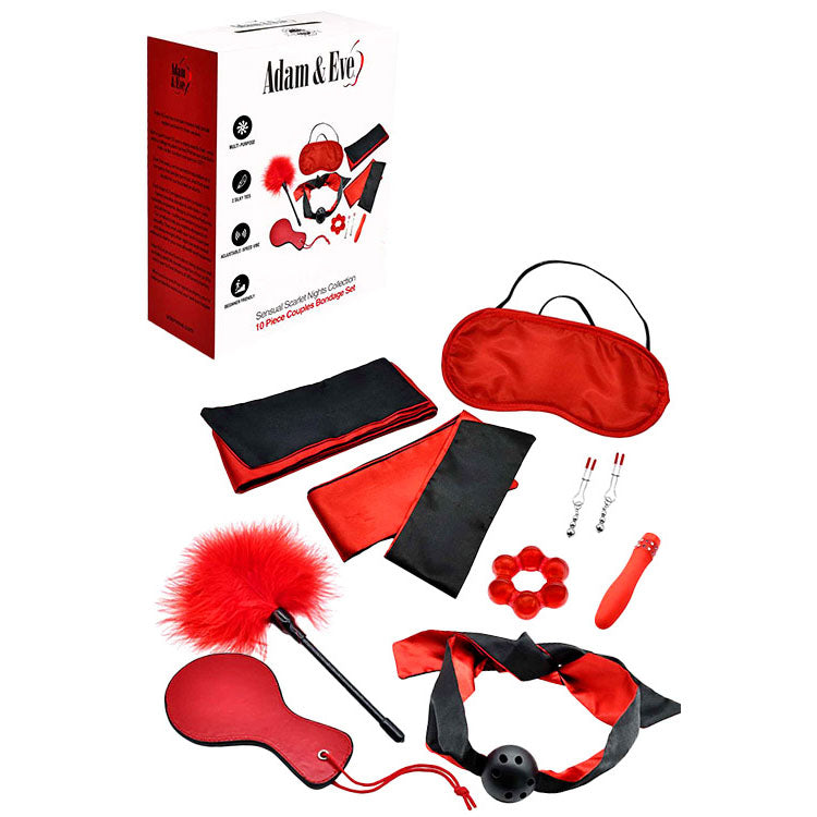 Adam & Eve Sensual Scarlet Nights (Black) – Couples Bondage Kit Set of 10 Pieces Red > Bondage Gear > Bondage Kits Main image