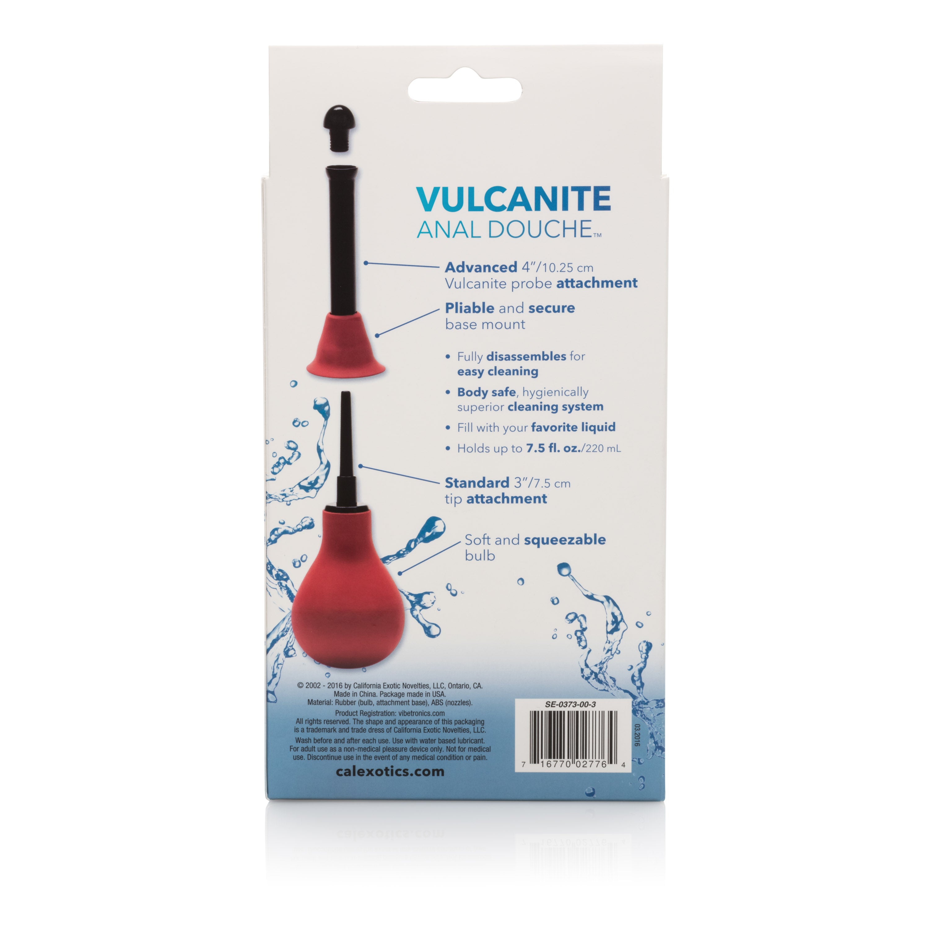 CalExotics Vulcanite Anal Douche Red Rubber Bulb with Two Attachments 7.5 Fl Oz 220 ml