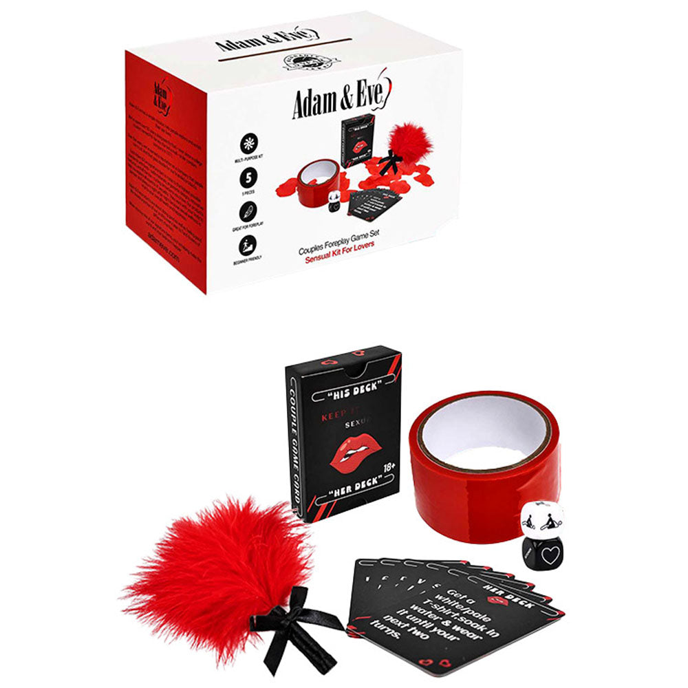 Adam & Eve Couples Foreplay Game Set – 5-Piece Bondage Kit with Card Game Default Title > Bondage Gear > Bondage Kits Main image