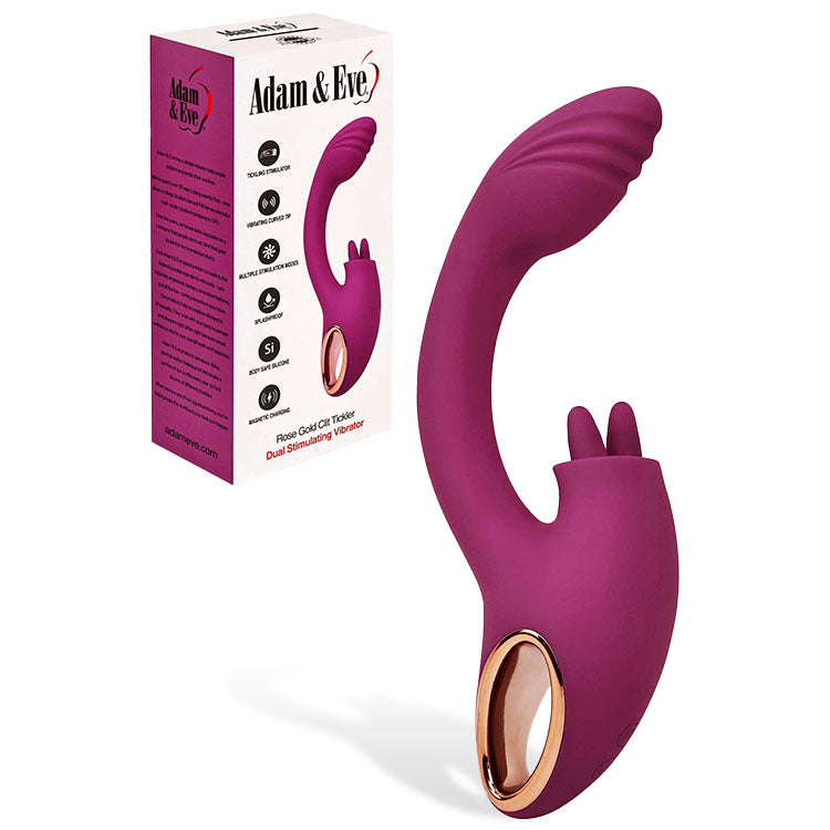 Adam & Eve Rose Gold Clit Tickler (Rose Gold) – USB Rechargeable Rabbit Vibrator 22 cm Red VIBRATORS-RABBIT