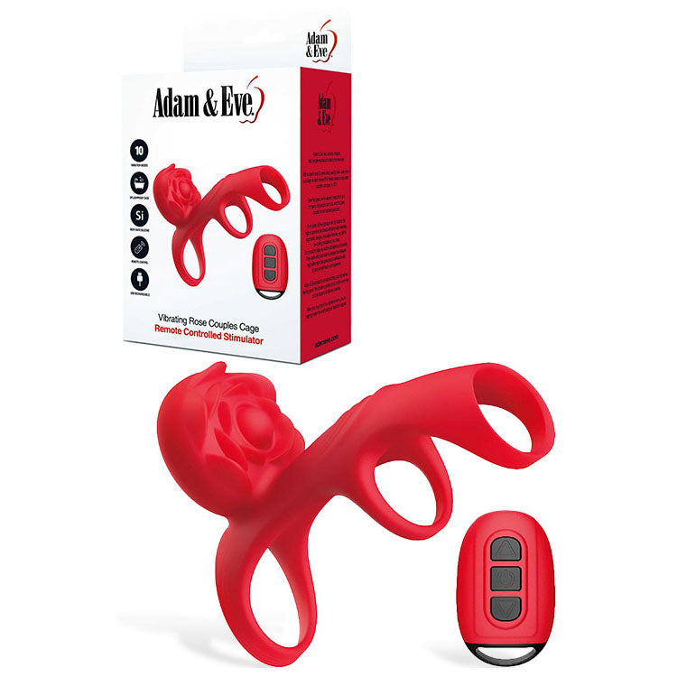 Adam & Eve Vibrating Rose Couples Cage – USB Rechargeable Penis Cage with Remote Red > Sex Toys > Couples Toys