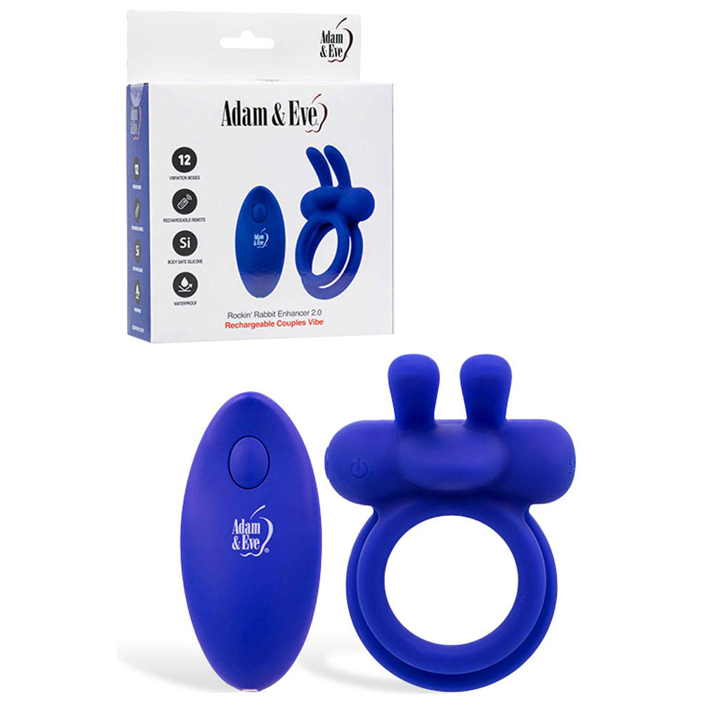Adam & Eve Rockin Rabbit 2.0 – USB Rechargeable Wireless Remote-Controlled Vibrating Cock Ring Blue > Cock Ring > Vibrating Main image