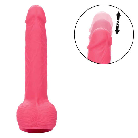 Rechargeable Rumbling Thrusting Silicone Stud Vibrator Pink 7 Inch DONGS