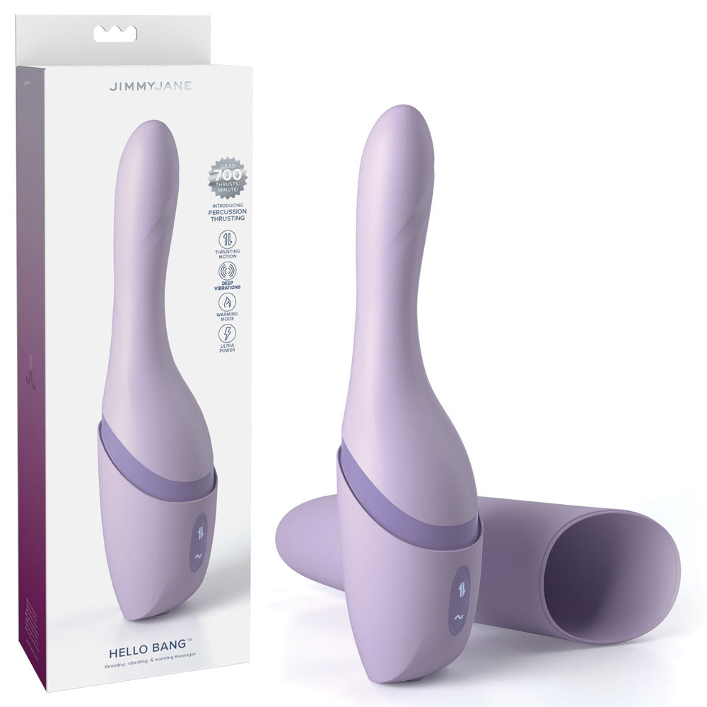 JimmyJane Hello Bang 27 cm USB Rechargeable Warming and Thrusting Vibrator Purple DONGS Thrusting