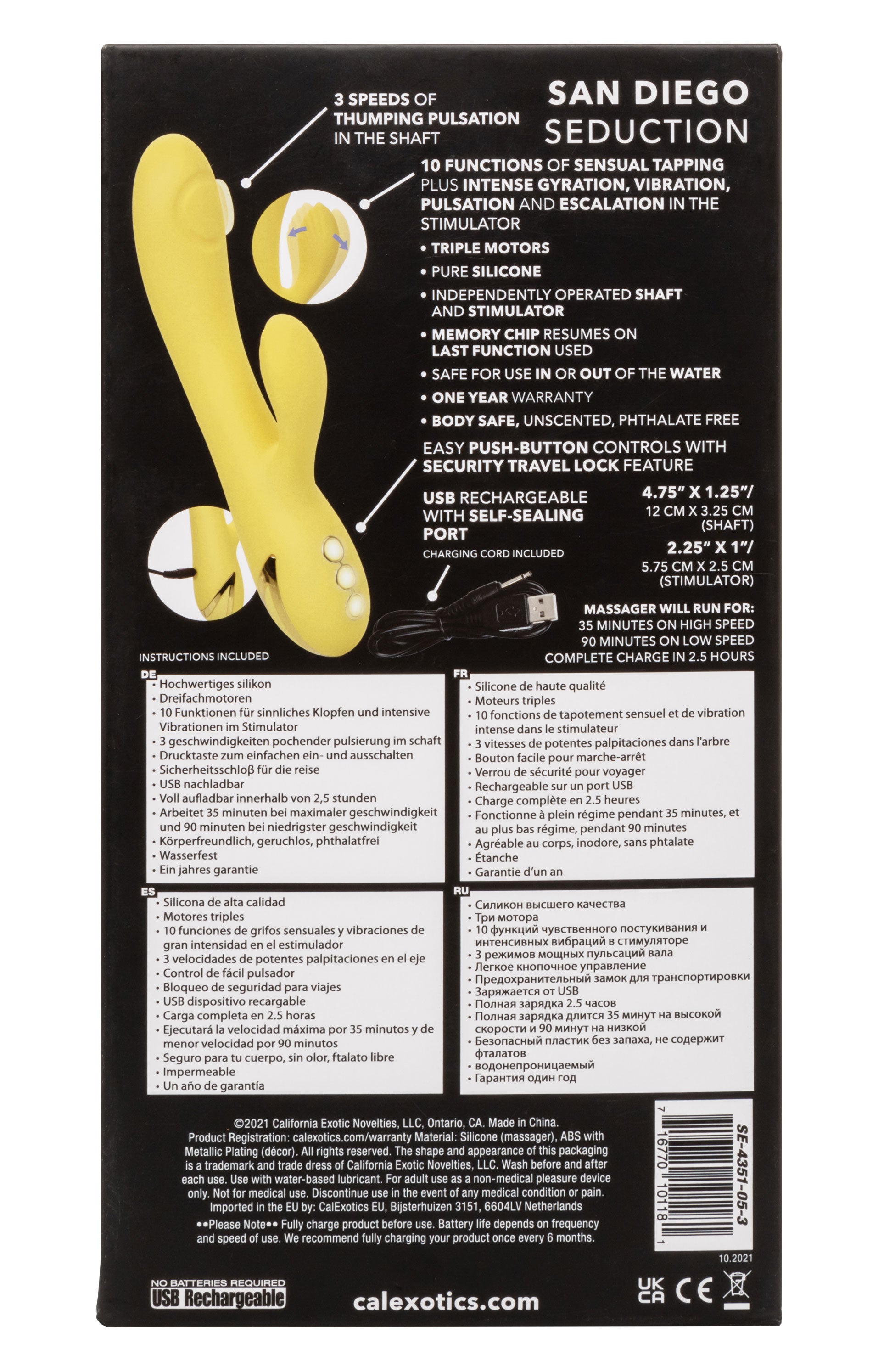 California Dreaming San Diego Seduction Yellow Silicone Dual-Action Massager with Triple Motors and 10 Functions Yellow > Vibrators > Ladies > Rabbit