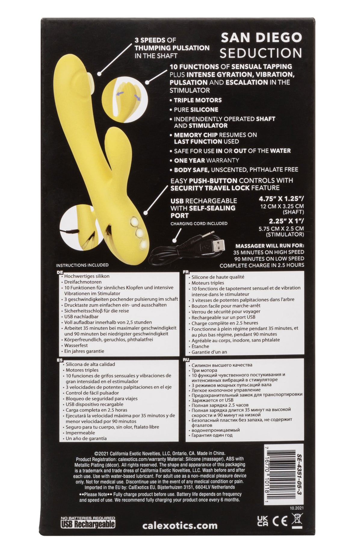 California Dreaming San Diego Seduction 4.75 Inch Yellow Dual-Action Massager > Vibrators > Ladies > Rabbit