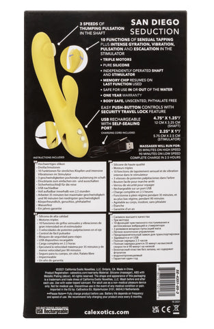 California Dreaming San Diego Seduction Yellow Silicone Dual-Action Massager with Triple Motors and 10 Functions Yellow > Vibrators > Ladies > Rabbit