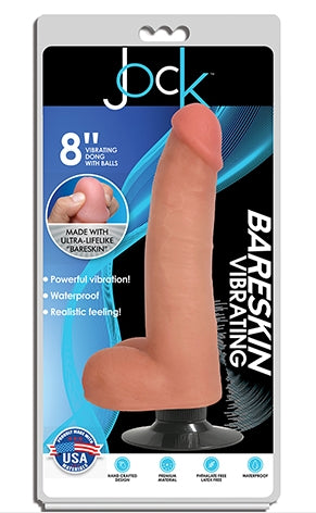 JOCK 8 Inch Bareskin Vibrating Dong with Balls Vanilla Color Dongs Realistic