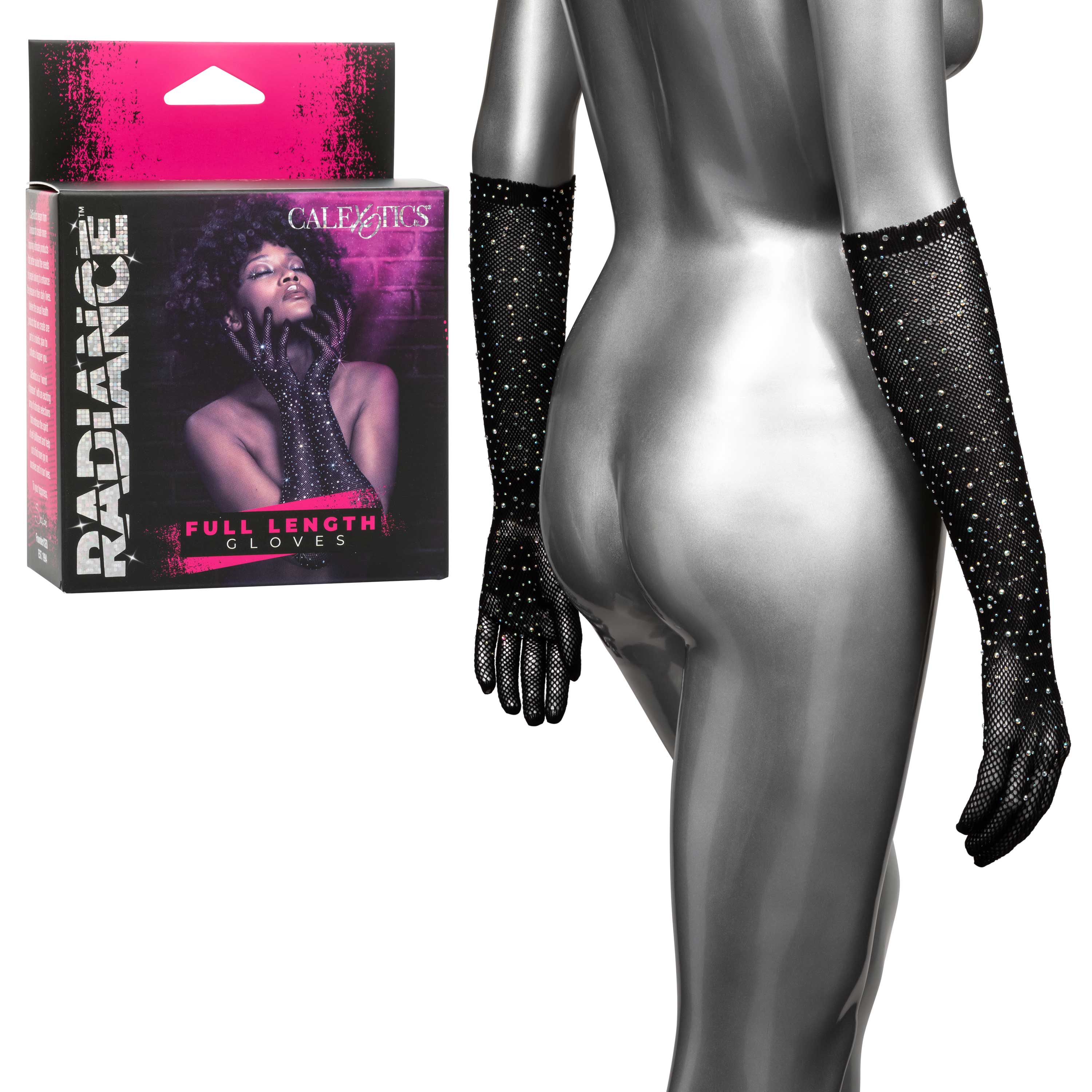 Radiance Black Full Length Mesh Gloves with Rhinestones One Size > Clothes > Accessories