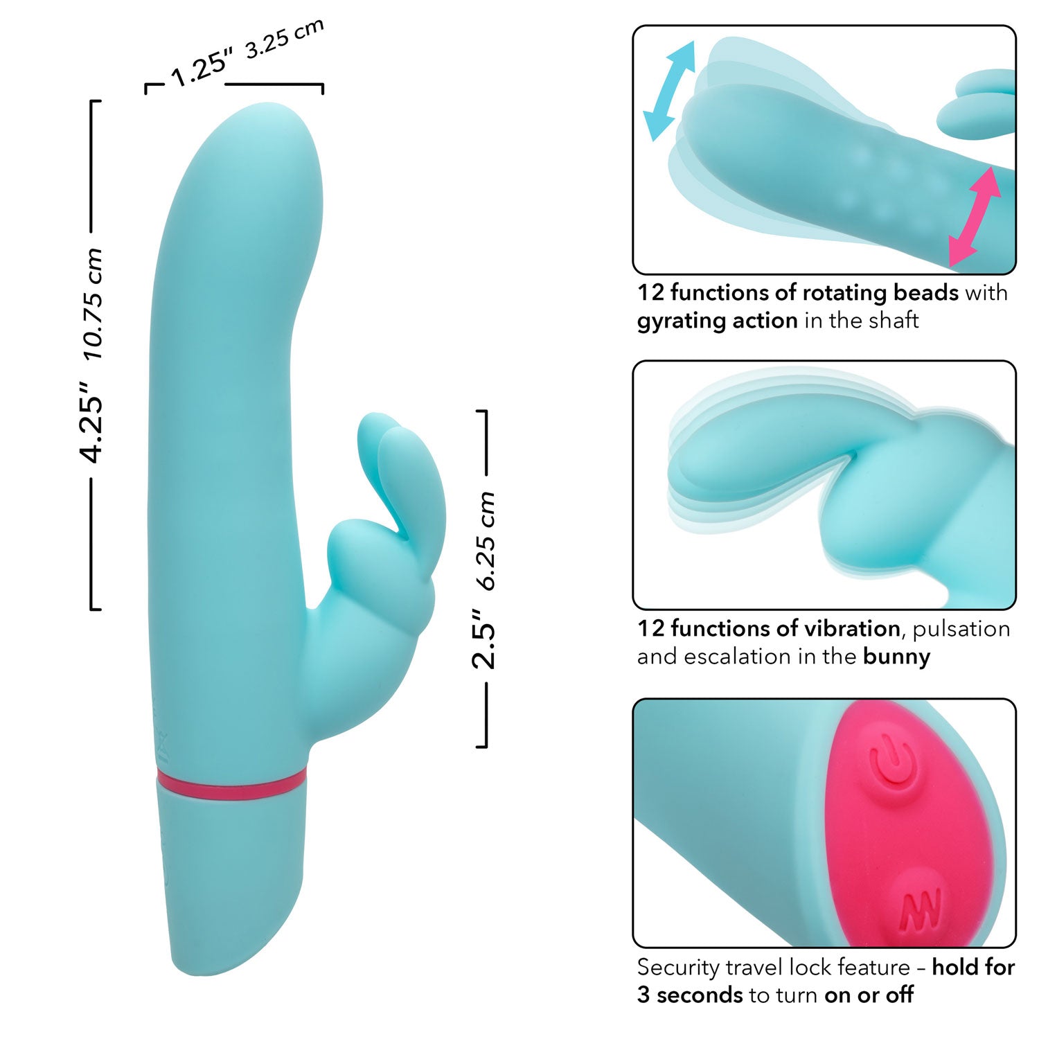 Love Bunny™ Rotating Bunny Silicone Vibrator Waterproof Blue Blue > Vibrators > Ladies > Rabbit