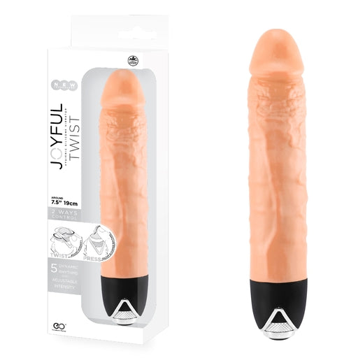 Joyful Twist 7.5 Inch Silicone Vibrator Flesh with 2-Way Control and Adjustable Intensity Vibrators