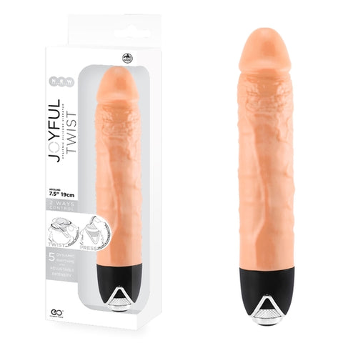 Joyful Twist 7.5 Inch Silicone Vibrator Flesh with 2-Way Control and Adjustable Intensity Vibrators