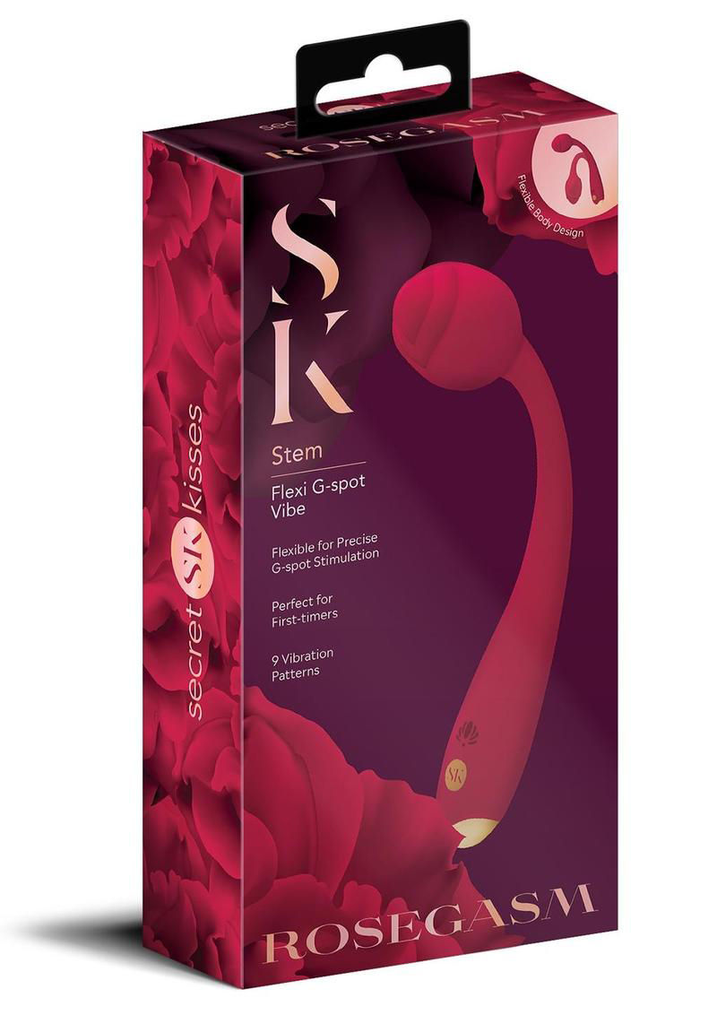 Rosegasm Long Stem Flexible G-Spot Vibrator with Rosebud Design in Red STIMULATORS