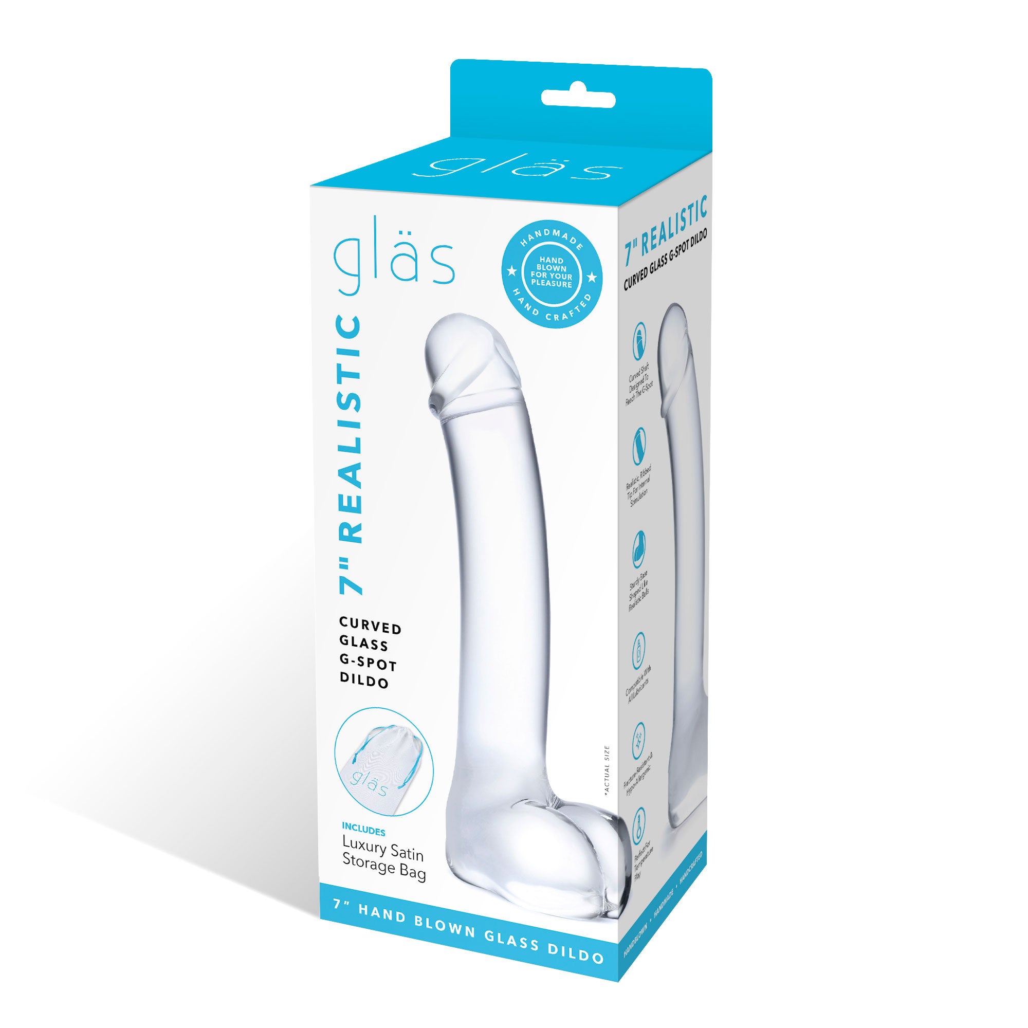 Glas 7 Inch Realistic Curved G-Spot Dildo with Ribbed Tip Clear > Glass > Dildos